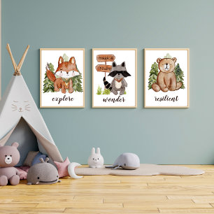 Poster Estilo de Cores-d-Água Cuta Urso e Árvores Nome do