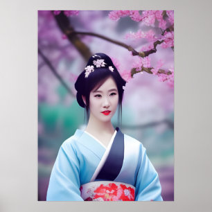 Poster Estilo de Foto Criado AI da Árvore Geisha Japonesa