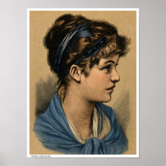 POSTER ESTILO DE GRAVURA COLORIDO VINTAGE BUST ARTE FINA