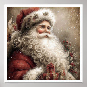 Poster Estilo de Ilustração de Papai Noel Vintage