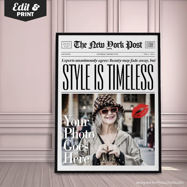 Poster Estilo de Jornal Personalizado É Arte De Parede De (Custom Newspaper Style Is Timeless Trendy Wall Art for Office Salon or Home, Trendy Gift for Fashion)