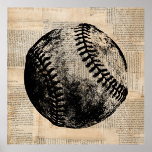Poster Estilo de Jornal Vintage Baseball Art Illustration