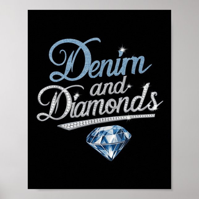 Poster Estilo de Moda Trendy de Denim e Diamantes (Frente)