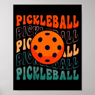 Poster Estilo de onda de pickleball retrô feminino com um