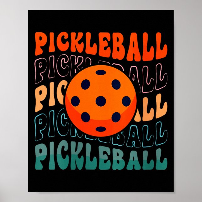 Poster Estilo de onda de pickleball retrô feminino com um (Frente)