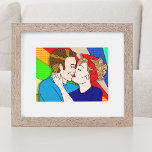 Poster Estilo de Pop de Casal de Beijo do  Retroativo<br><div class="desc">Beijo de casal anos 50 com estilo de arte retrô desenhado à mão trabalho de arte.</div>