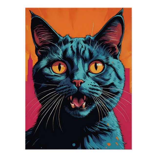 Póster Estilo de Pop de Retrato de Cat (Frente)