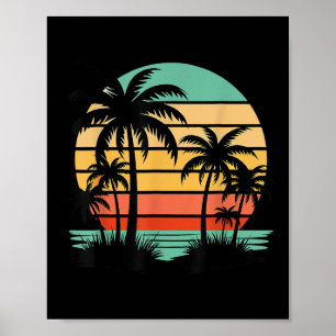 Poster Estilo de Retro Tropical Vintage Sunset Beach Palm