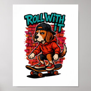 Poster Estilo de Rua Beagle Skatecustos Arte de Grafite