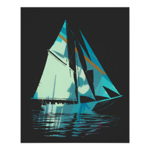 Póster Estilo de silhueta de ilustração da pesca de barco