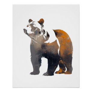 Póster Estilo de silhueta natural do urso pardo