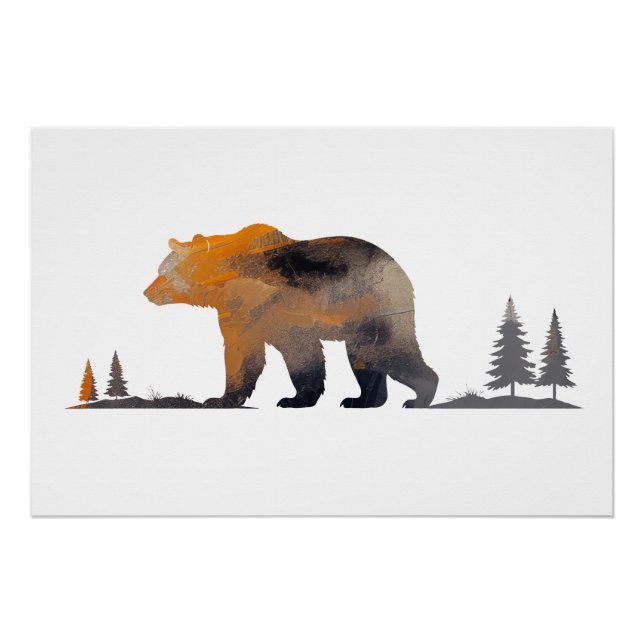 Póster Estilo de silhueta natural do urso pardo (Frente)