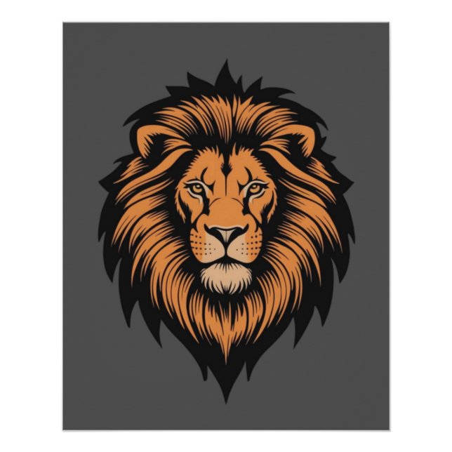 Póster Estilo de Tatuagem da Cabeça de Leão Fantástico Po (Frente)