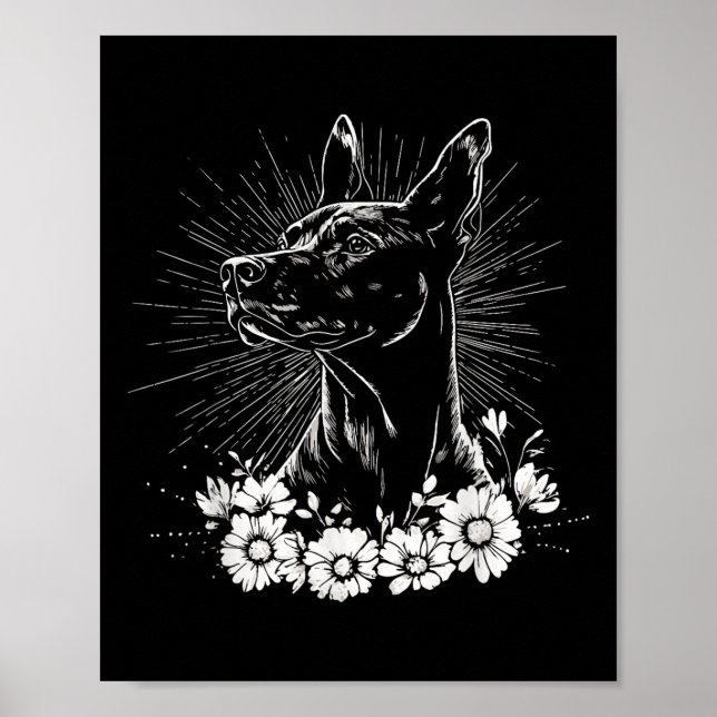 Poster Estilo de Tatuagem do Cão-Pinscher-Doberman Retro (Frente)
