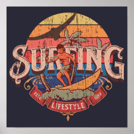 Poster Estilo de vida retrógrado do Surfing sun angustiad