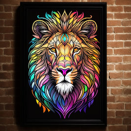 Poster Estilo de Vidro Obtido Por Aquarela Lion 2:3 Poste