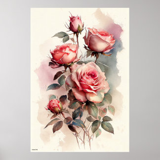 Poster estilo de vintagem da arte de rosas rosa gerada pe