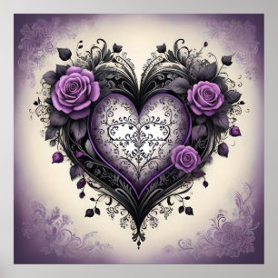 Poster Estilo de Vintagem Gótica 💜 Coração Roxo Preto-or
