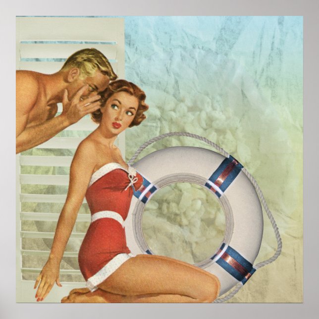 Poster Estilo de Vintagem Pin-up Retro Beach (Frente)