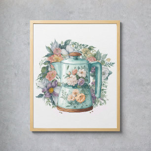Poster Estilo de Vintagem por Aquarela Cozinha Floral Caf
