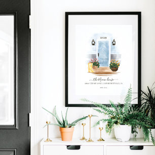 Poster Estilo do País Aquarela Azul Arenque Porta Osso