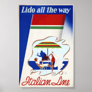 Poster Estilo do século de Médio do navio de cruzeiro ita