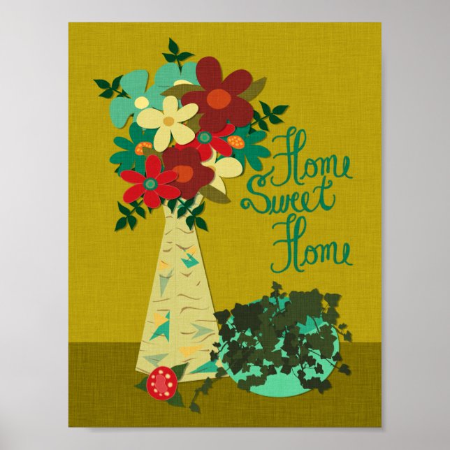 Póster Estilo do século médio, Flores no Vase 8 x 10 Post (Frente)