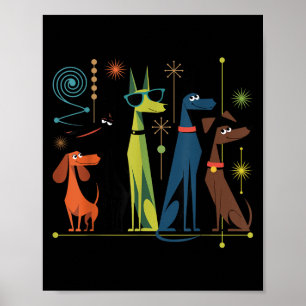 Poster Estilo dos Cães Modernos do século Médio Retroativ
