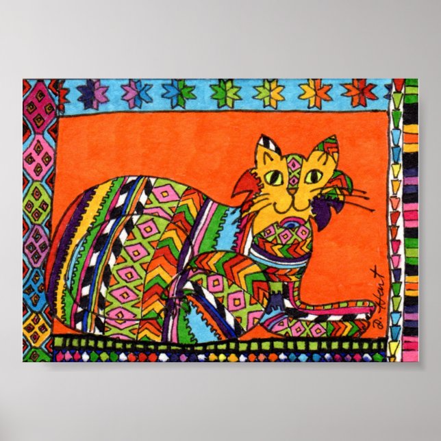 Póster Estilo guatemalteco Cat Mini Folk Art (Frente)