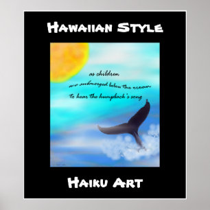Póster Estilo Havaiano - Baleia-de-jubarte Haiku Art Impr