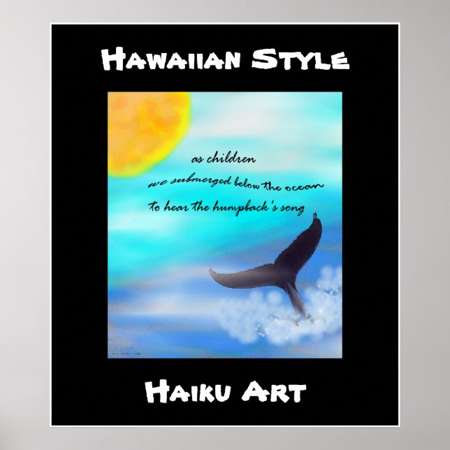 Póster Estilo Havaiano - Baleia-de-jubarte Haiku Art Impr (Frente)