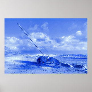 Poster Estilo Holandês Delft Blue Sailboat Wreck Náutico