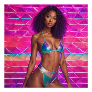 Póster Estilo Holográfico do Modelo de maiô dos anos 90