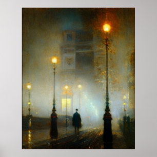 Poster Estilo impressionista das lâmpadas de chuva da noi