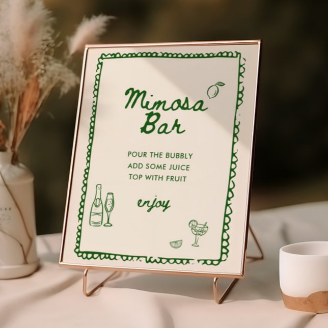 Poster Estilo italiano Bar Mimosa Desenhado Mão Verde (Criador carregado)
