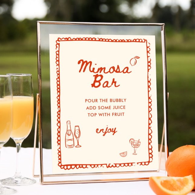 Poster Estilo Italiano Laranja Mão Desenhada Mimosa Bar (Criador carregado)