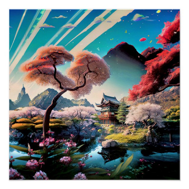 Póster estilo japonês bela natureza art Décor (Frente)