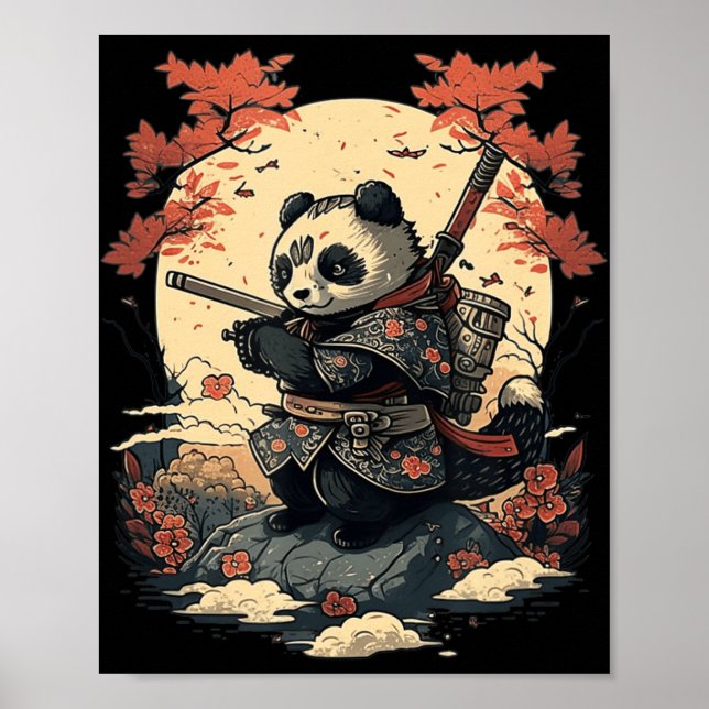 Poster Estilo japonês Samurai Anime Panda (Frente)