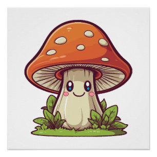 Póster Estilo kawaii bonito, forragem de Mushroom