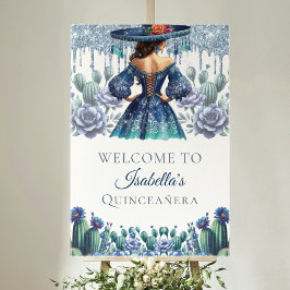 Poster Estilo mexicano azul Quinceañera - Bem-vindo