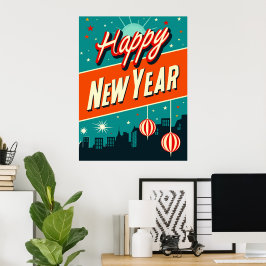 Poster Estilo Moderno do Meio século do feliz ano novo