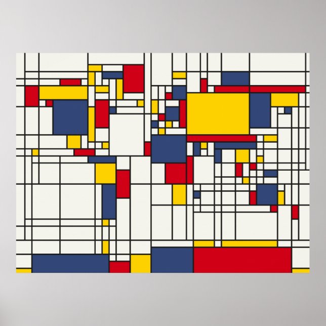 Póster Estilo Mondrian do Abstrato do Mapa Mundial (Frente)