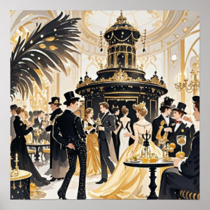 Poster Estilo Moulin rouge, preto e dourado, luxo rico