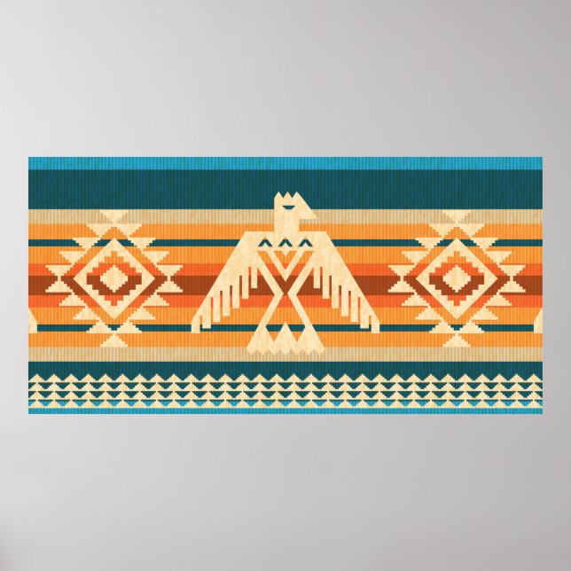 Poster Estilo Navajo abstrato com padrão uniforme com águ (Frente)