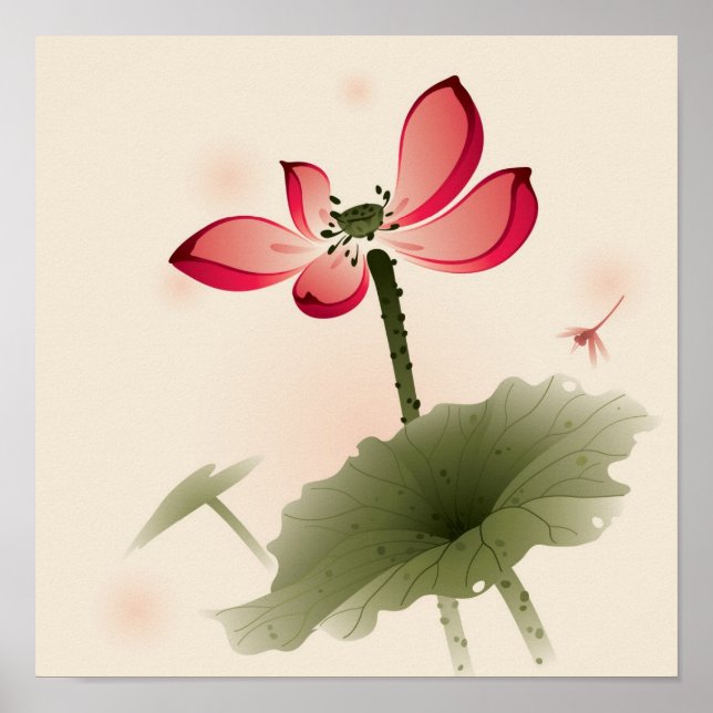 Póster Estilo oriental Lotus (Frente)