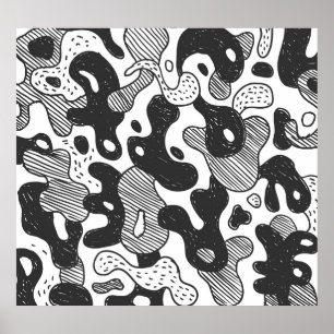 Poster Estilo Preto da Camuflagem de abstrato Doodle