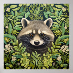 Poster Estilo Raccoon e Foliage art Nouveau