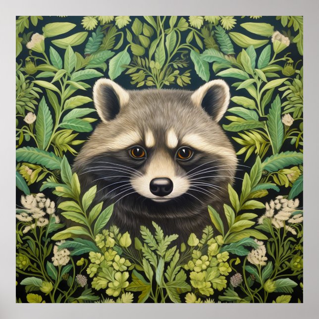 Poster Estilo Raccoon e Foliage art Nouveau (Frente)