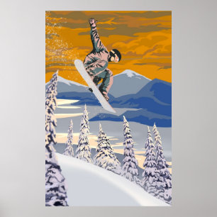 Poster Estilo retrato da arte do Snowboard