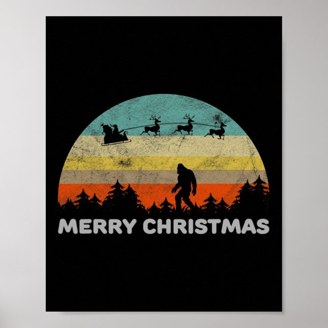Poster Estilo Retro Divertido Pé Grande Feliz Natal Yeti (Frente)